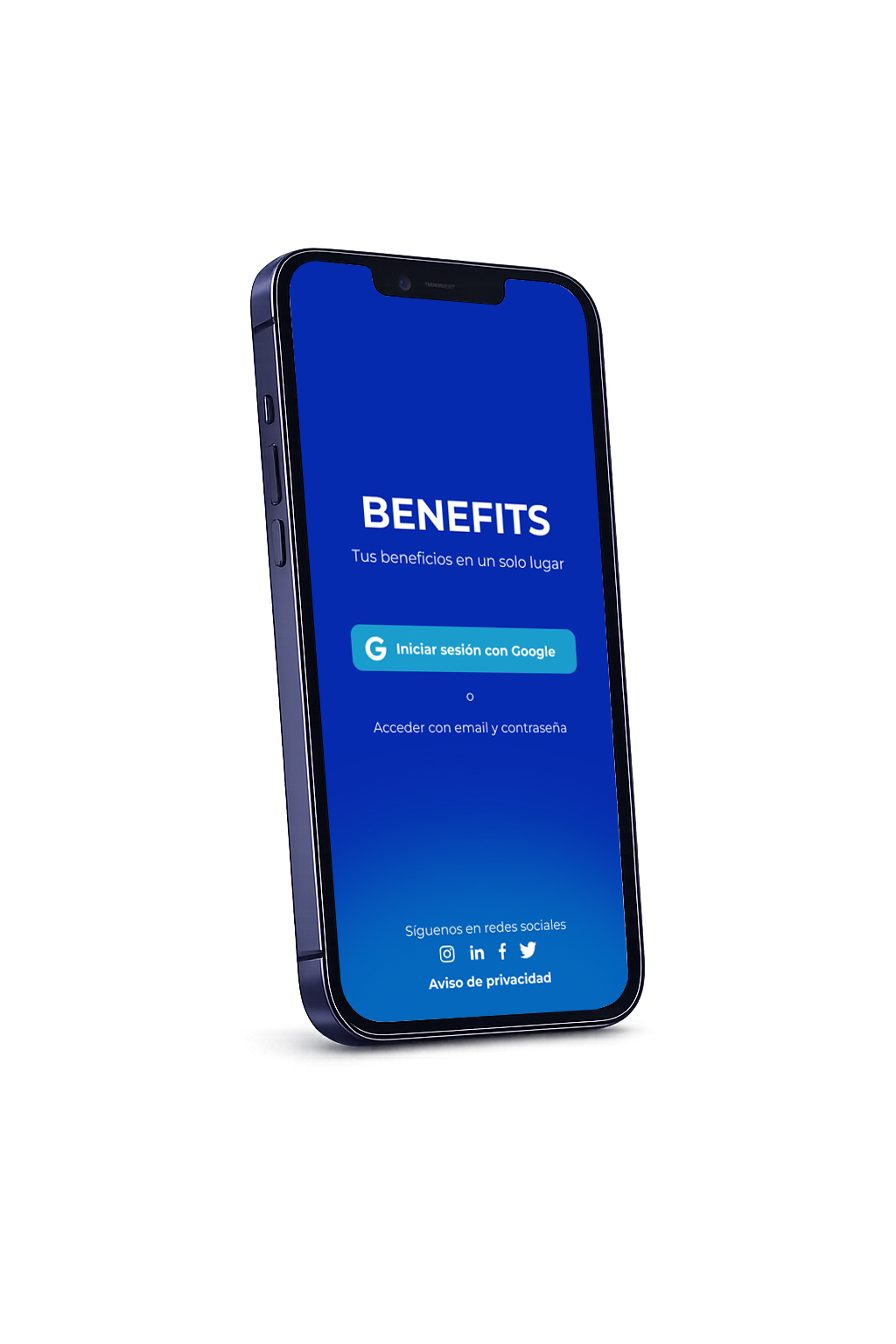 Mobile UI of a benefits management app showing login screen and dashboard with improved navigation and user modules