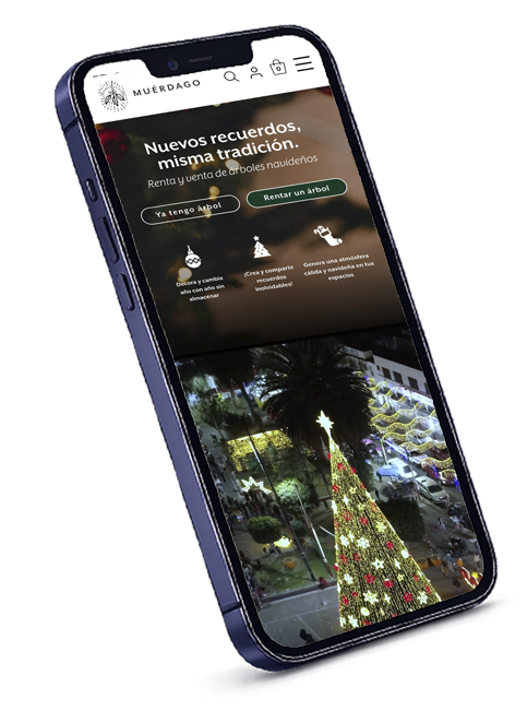 Mobile mockup of Muérdago e-commerce website showing product browsing and improved navigation experience